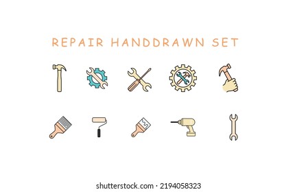 Repairing tool hand drawn vector icon design template. Vector design template