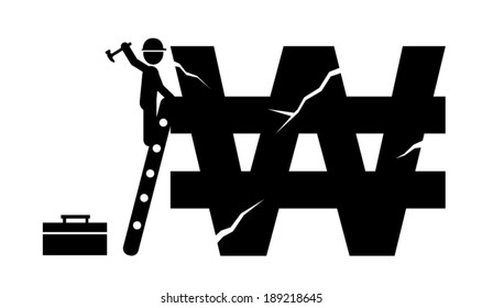 Repairing the Won sign - vector