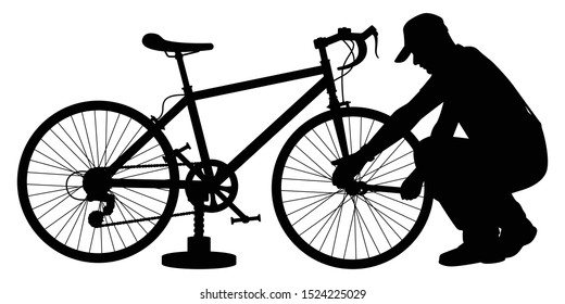 A repairman with bike silhouette vector