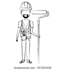 repairman builder with roller paint avatar character