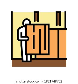 repairman carrying osb plate color icon vector. repairman carrying osb plate sign. isolated symbol illustration