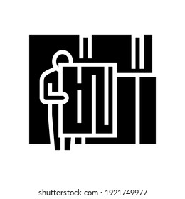 repairman carrying osb plate glyph icon vector. repairman carrying osb plate sign. isolated contour symbol black illustration