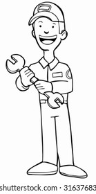 Repairman Cartoon Isolated Line Art