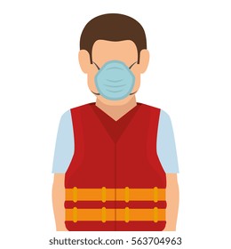 Repairman Character Working With Safety Mask