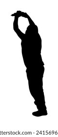 Repairman with cordless drill in hand vector silhouette illustration isolated on white. Handyman working on hole. Carpenter handle activity on renovation home before move in. Hard worker boy on job.
