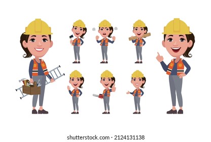 Repairman with different poses. vector