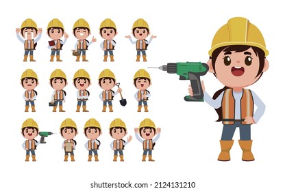 Repairman with different poses. vector