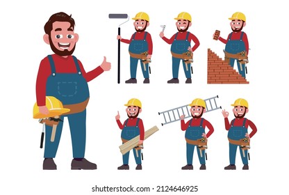 Repairman with different poses. vector