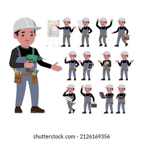 Reparador con poses diferentes. vector