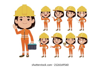 Repairman with different poses. vector
