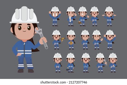 Repairman with different poses. vector