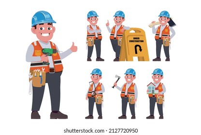 Repairman with different poses. vector