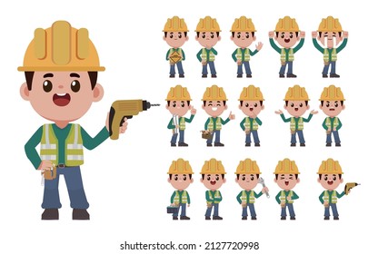 Repairman with different poses. vector