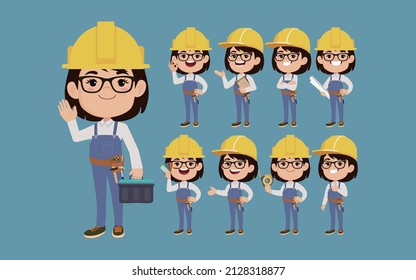 Repairman with different poses. vector