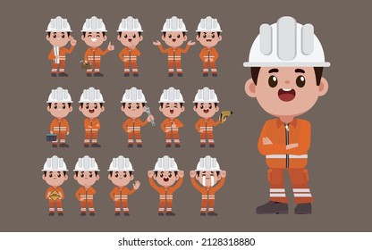 Repairman with different poses. vector