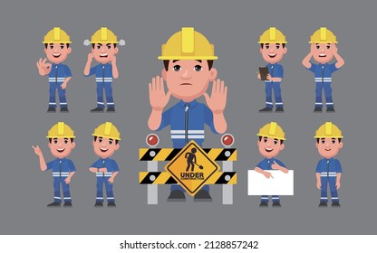Repairman with different poses. vector