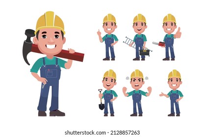 Reparador con poses diferentes. vector