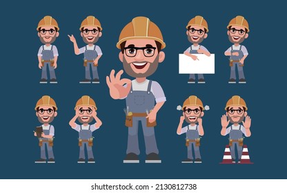 Repairman with different poses. vector