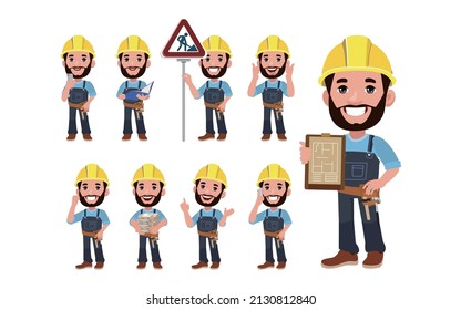 Repairman with different poses. vector