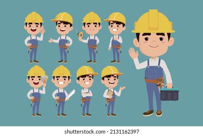 Repairman with different poses. vector