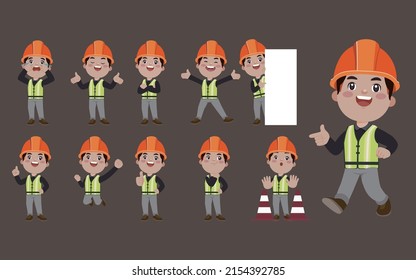 Repairman with different poses. vector