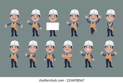 Repairman with different poses. vector