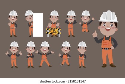 Repairman with different poses. vector