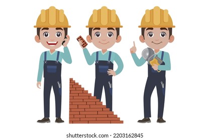 Repairman with different poses. vector