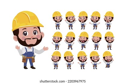 Repairman with different poses. vector