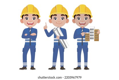 Repairman with different poses. vector