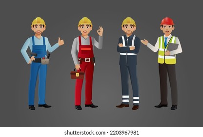 Repairman with different poses. vector