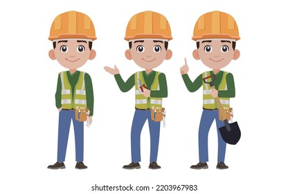 Repairman with different poses. vector