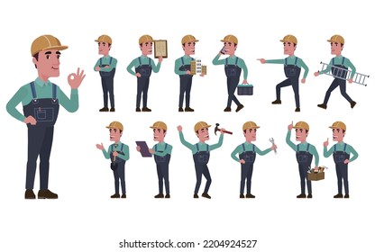 Repairman with different poses. vector