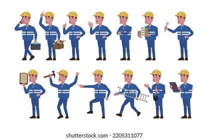 Repairman with different poses. vector