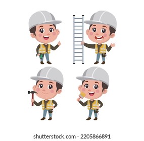 Repairman with different poses. vector