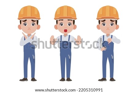 Repairman with different poses. vector