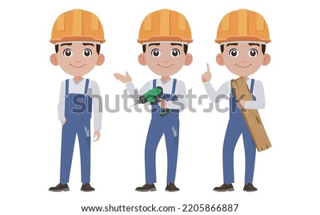 Repairman with different poses. vector