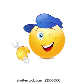 Repairman emoticon on a white background. Vector