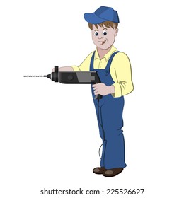 The repairman or handyman standing with a perforator or drill
