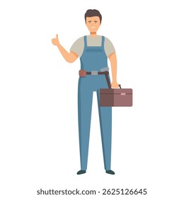 Repairman holding toolbox showing thumbs up smiling standing full length character design