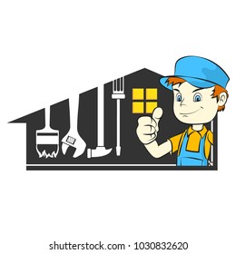 The repairman at home with a tool for business symbol