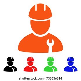 Repairman icon. Vector illustration style is a flat iconic repairman symbol with black, orange, red, green, blue color variants. Designed for web apps and software interfaces.