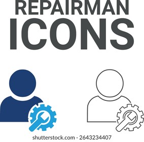 Repairman icons, Line art icons Containing fix, home, and car repair, maintenance, toolbox, and repairman service icons. Solid icon collection. Vector illustration.
