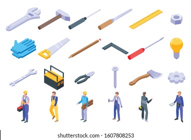 Repairman icons set. Isometric set of repairman vector icons for web design isolated on white background