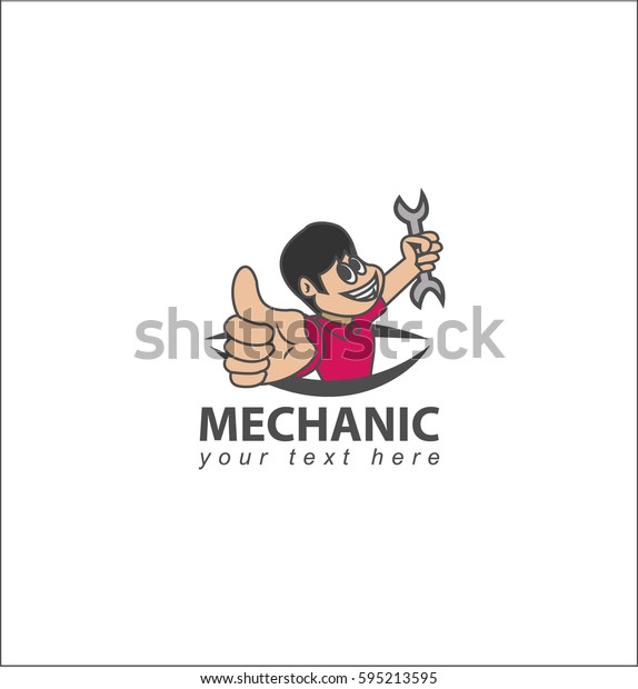 Repairman Illustration, Handyman Mechanic Holding\
a Wrench Business Logo\
Vector