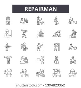 Repairman line icon signs.  Linear vector outline illustration set concept.