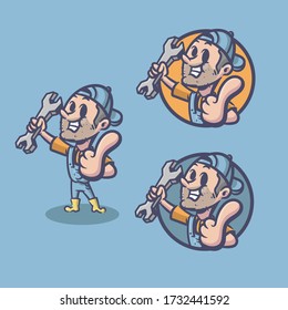repairman mascot retro cartoon character. file vector editable