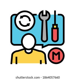 repairman master speak about tools color icon vector. repairman master speak about tools sign. isolated symbol illustration