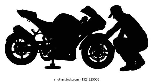 A repairman with motorcycle silhouette vector