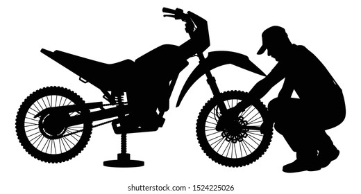 A repairman with motorcycle silhouette vector